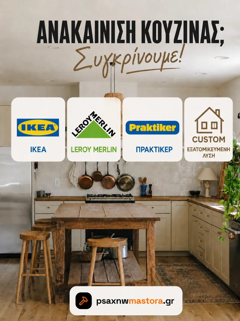 Πόσο κοστίζει η ανακαίνιση κουζίνας το 2026; IKEA, Leroy Merlin, Praktiker ή μαραγκός;